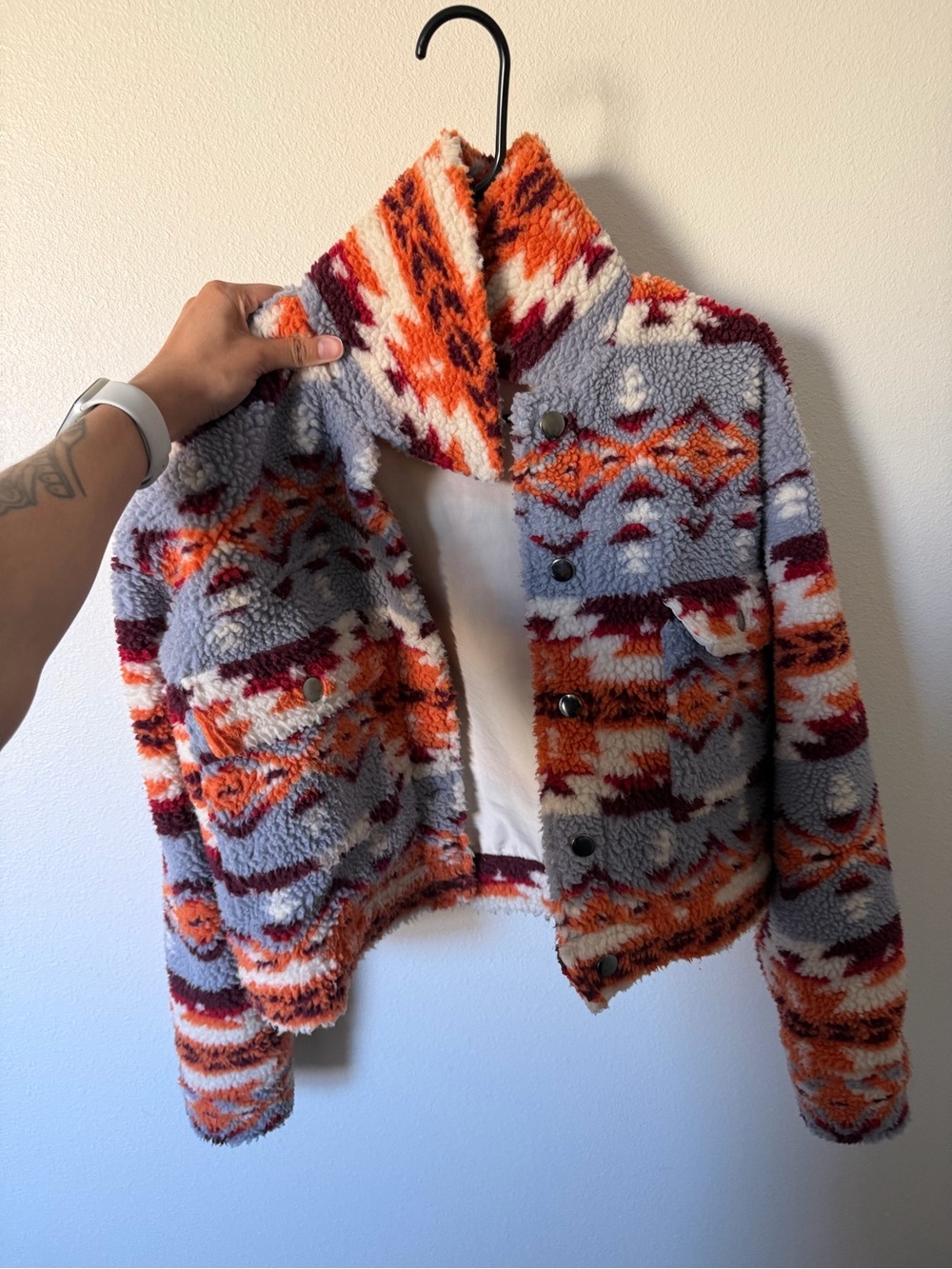 Forever 21 Gray, Orange & Burgundy Sherpa Jacket
